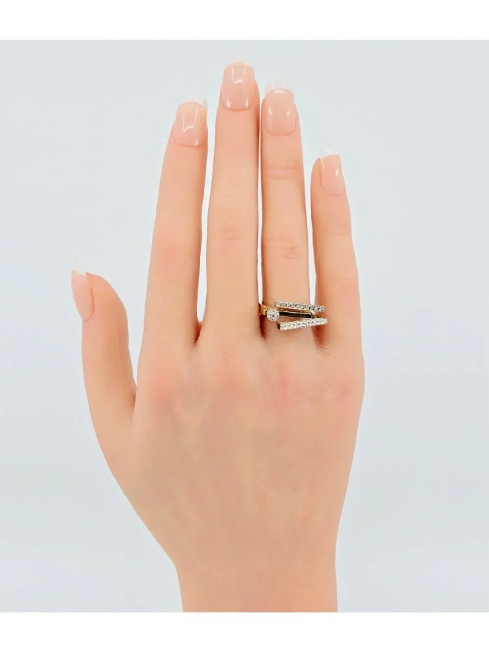 Unique 14K Solid Two Tone Multi Color Gold Ladies Motion Diamond Ring - Size 6.5